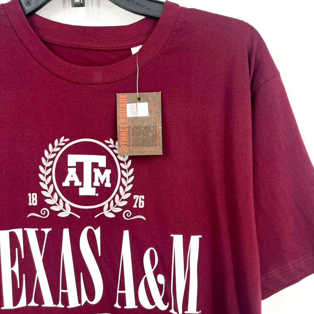 THREE SQUARE Womens Texas A&M Text 1876 T-Shirt XL Maroon Red Short Sleeve NWT - Picture 3 of 8